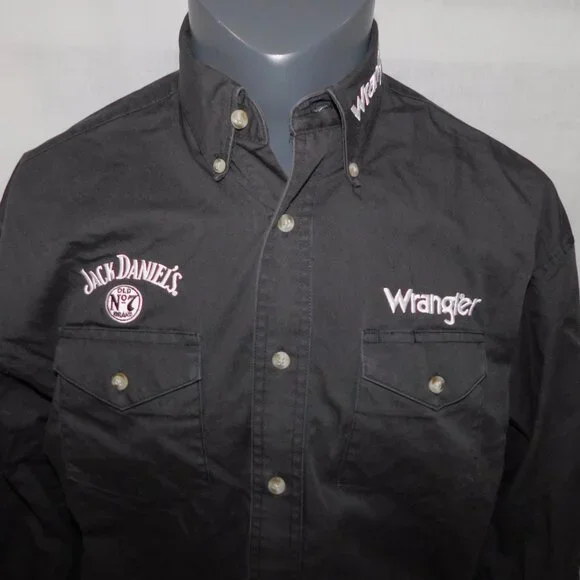 Wrangler Jack Daniel's Men's M Black Embroidered Western Rodeo Long Sleeve shirt - Picture 2 of 7